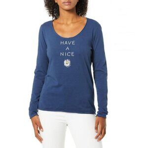 Life Is Good Navy Raw Hem Smooth Fitted Long Sleeve Tee Have a Nice Daisy - XS
